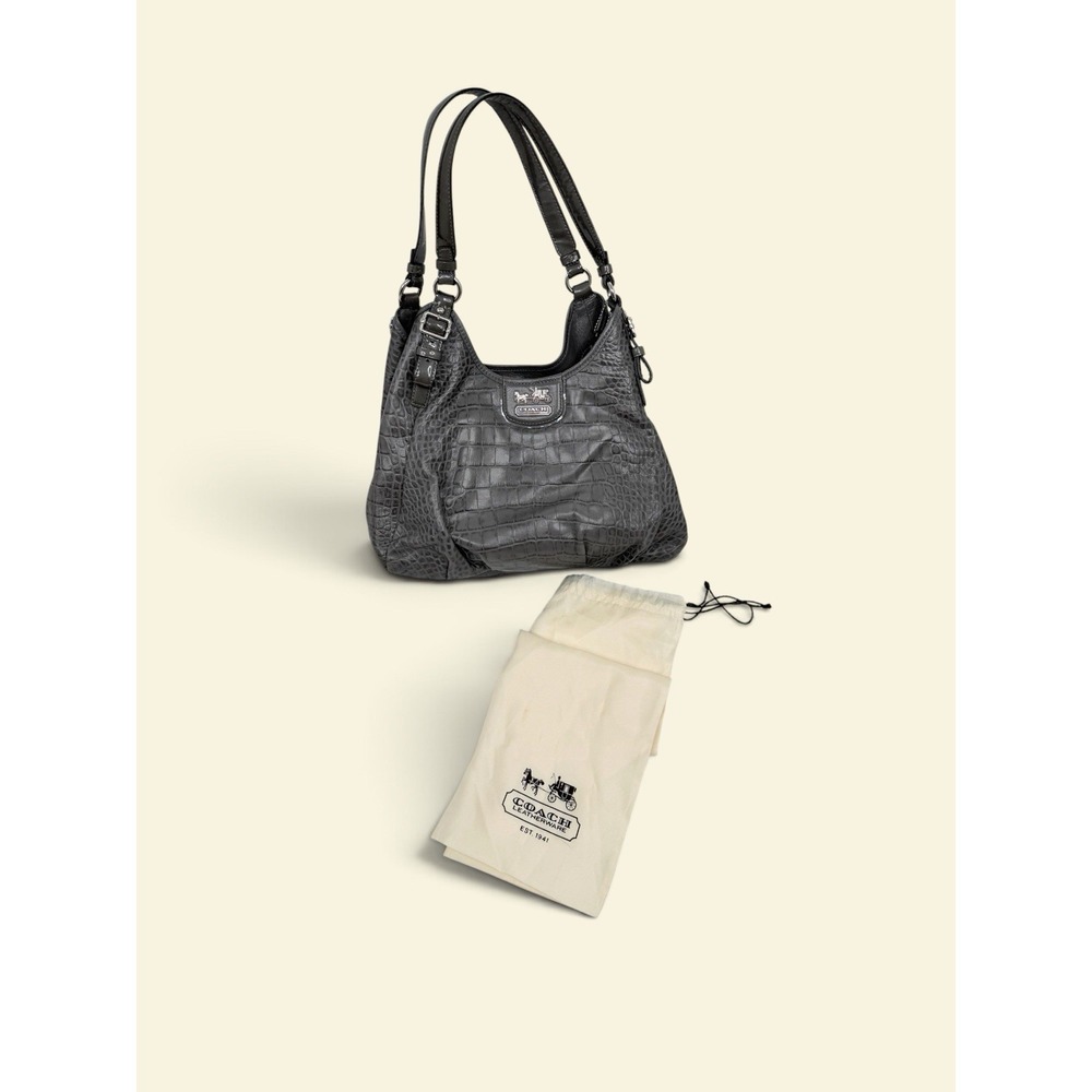 Coach Madison Maggie Hobo Gray Croc Embossed Leather Shoulder Bag Blue 18761